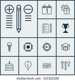 Set Of 12 Universal Editable Icons. Can Be Used For Web, Mobile And App Design. Includes Icons Such As Line Grid, Chip, Agenda And More.