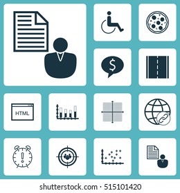 Set Of 12 Universal Editable Icons. Can Be Used For Web, Mobile And App Design. Includes Icons Such As Report, Time Management, Accessibility And More.