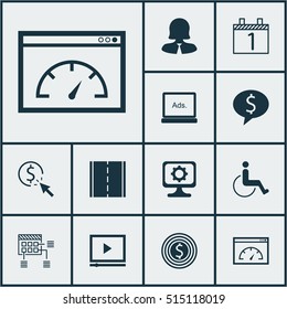 Set Of 12 Universal Editable Icons. Can Be Used For Web, Mobile And App Design. Includes Icons Such As Photo Camera, Business Deal, Accessibility And More.