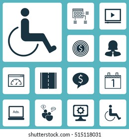 Set Of 12 Universal Editable Icons. Can Be Used For Web, Mobile And App Design. Includes Icons Such As PC, Business Woman, SEO Brainstorm And More.