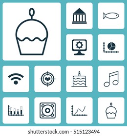 Set Of 12 Universal Editable Icons. Can Be Used For Web, Mobile And App Design. Includes Icons Such As Fishing, Segmented Bar Graph, Circle Graph And More.