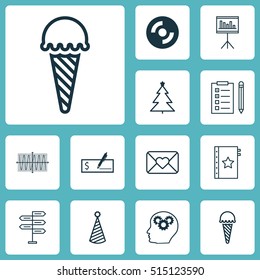 Set Of 12 Universal Editable Icons. Can Be Used For Web, Mobile And App Design. Includes Icons Such As Celebration Letter, Reminder, Sinus Graph And More.