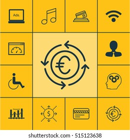 Set Of 12 Universal Editable Icons. Can Be Used For Web, Mobile And App Design. Includes Icons Such As Brain Process, Loading Speed, Crotchets And More.