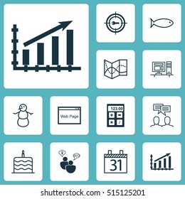 Set Of 12 Universal Editable Icons. Can Be Used For Web, Mobile And App Design. Includes Icons Such As Profit Graph, Fishing, Winter And More.
