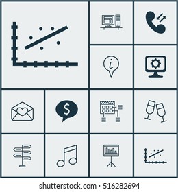 Set Of 12 Universal Editable Icons. Can Be Used For Web, Mobile And App Design. Includes Icons Such As Presentation, Schedule, PC And More.