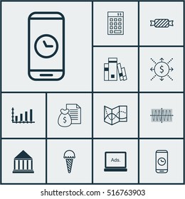 Set Of 12 Universal Editable Icons. Can Be Used For Web, Mobile And App Design. Includes Icons Such As Frozen Food, Education Center, Investment And More.