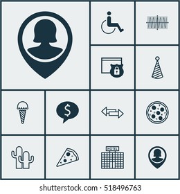 Set Of 12 Universal Editable Icons. Can Be Used For Web, Mobile And App Design. Includes Icons Such As Crossroad, Sliced Pizza, Business Deal And More.