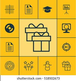 Set Of 12 Universal Editable Icons. Can Be Used For Web, Mobile And App Design. Includes Icons Such As Keyword Marketing, Festive Fireworks, Winter And More.