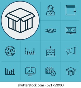 Set Of 12 Universal Editable Icons. Can Be Used For Web, Mobile And App Design. Includes Elements Such As Newsletter, Sweet, Celebration Cake And More.