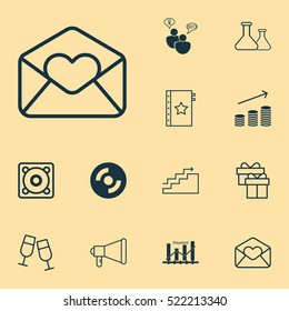 Set Of 12 Universal Editable Icons. Can Be Used For Web, Mobile And App Design. Includes Elements Such As Blank Cd, Champagne Glasses, SEO Brainstorm And More.