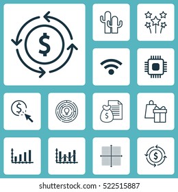 Set Of 12 Universal Editable Icons. Can Be Used For Web, Mobile And App Design. Includes Elements Such As Graphical Grid, Dynamics, Report And More.