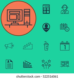 Set Of 12 Universal Editable Icons. Can Be Used For Web, Mobile And App Design. Includes Elements Such As Agenda, Festive Fireworks, Growth And More.