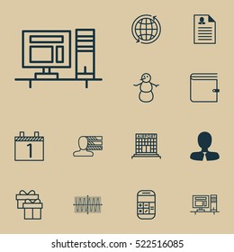 Set Of 12 Universal Editable Icons. Can Be Used For Web, Mobile And App Design. Includes Elements Such As Winter, Airport Construction, Agenda And More.