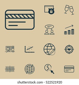 Set Of 12 Universal Editable Icons. Can Be Used For Web, Mobile And App Design. Includes Elements Such As Bank Card, Analytics, Focus Group And More.