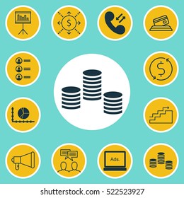 Set Of 12 Universal Editable Icons. Can Be Used For Web, Mobile And App Design. Includes Elements Such As Circle Graph, Growth, Money And More.