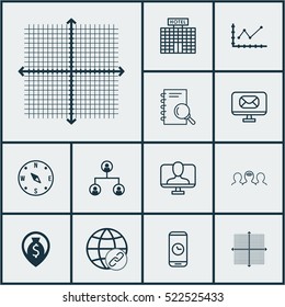 Set Of 12 Universal Editable Icons. Can Be Used For Web, Mobile And App Design. Includes Elements Such As Hotel Construction, Changes Graph, Online Identity And More.
