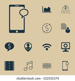 Set Of 12 Universal Editable Icons. Can Be Used For Web, Mobile And App Design. Includes Elements Such As Sinus Graph, Wireless, Money Trasnfer And More.