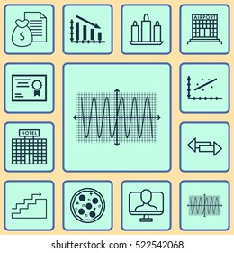 Set Of 12 Universal Editable Icons. Can Be Used For Web, Mobile And App Design. Includes Elements Such As Sinus Graph, Certificate, Online Identity And More.