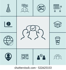 Set Of 12 Universal Editable Icons. Can Be Used For Web, Mobile And App Design. Includes Elements Such As Schedule, Connectivity, Birthday Hat And More.