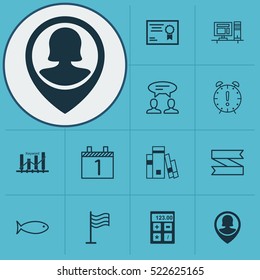 Set Of 12 Universal Editable Icons. Can Be Used For Web, Mobile And App Design. Includes Elements Such As Pin, Financial, Keyword Optimisation And More.