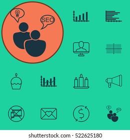 Set Of 12 Universal Editable Icons. Can Be Used For Web, Mobile And App Design. Includes Elements Such As Square Diagram, Forbidden Mobile, Announcement And More.