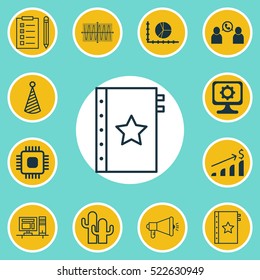 Set Of 12 Universal Editable Icons. Can Be Used For Web, Mobile And App Design. Includes Elements Such As Chip, PC, Cacti And More.