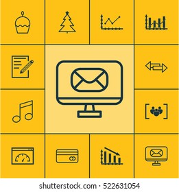 Set Of 12 Universal Editable Icons. Can Be Used For Web, Mobile And App Design. Includes Elements Such As Crotchets, Fail Graph, Email And More.