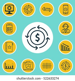 Set Of 12 Universal Editable Icons. Can Be Used For Web, Mobile And App Design. Includes Elements Such As Money Recycle, Warranty, Call Duration And More.
