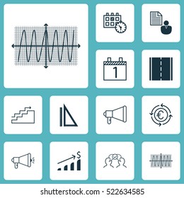 Set Of 12 Universal Editable Icons. Can Be Used For Web, Mobile And App Design. Includes Elements Such As Growth, Measurement, Media Campaign And More.
