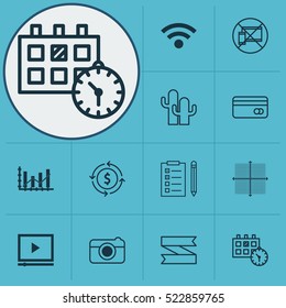 Set Of 12 Universal Editable Icons. Can Be Used For Web, Mobile And App Design. Includes Elements Such As Blank Ribbon, Cacti, Appointment And More.