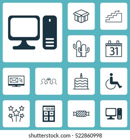 Set Of 12 Universal Editable Icons. Can Be Used For Web, Mobile And App Design. Includes Elements Such As Cacti, Newsletter, Open Cardboard And More.