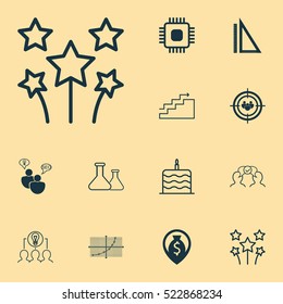 Set Of 12 Universal Editable Icons. Can Be Used For Web, Mobile And App Design. Includes Elements Such As Collaborative Solution, Growth, Chip And More.