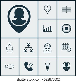 Set Of 12 Universal Editable Icons. Can Be Used For Web, Mobile And App Design. Includes Elements Such As Pin Employee, Operator, Dynamics And More.