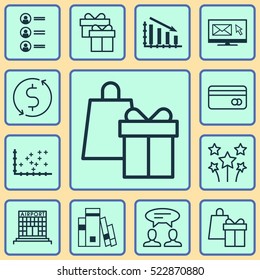 Set Of 12 Universal Editable Icons. Can Be Used For Web, Mobile And App Design. Includes Elements Such As Present, Plastic Card, Airport Construction And More.