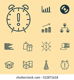 Set Of 12 Universal Editable Icons. Can Be Used For Web, Mobile And App Design. Includes Elements Such As Time Management, Coins Growth, Shopping And More.