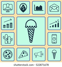Set Of 12 Universal Editable Icons. Can Be Used For Web, Mobile And App Design. Includes Elements Such As Sliced Pizza, Call Duration, Money Navigation And More.