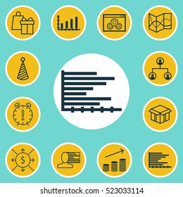 Set Of 12 Universal Editable Icons. Can Be Used For Web, Mobile And App Design. Includes Elements Such As Coins Growth, Tree Structure, Personal Skills And More.