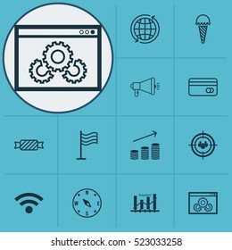 Set Of 12 Universal Editable Icons. Can Be Used For Web, Mobile And App Design. Includes Elements Such As Website Performance, Pin, World And More.