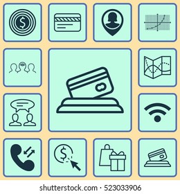 Set Of 12 Universal Editable Icons. Can Be Used For Web, Mobile And App Design. Includes Elements Such As Credit Card, Line Grid, PPC And More.