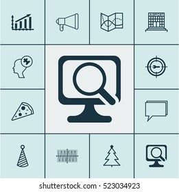 Set Of 12 Universal Editable Icons. Can Be Used For Web, Mobile And App Design. Includes Elements Such As Sliced Pizza, Laptop, Announcement And More.