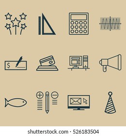 Set Of 12 Universal Editable Icons. Can Be Used For Web, Mobile And App Design. Includes Elements Such As Announcement, Computer, Newsletter And More.