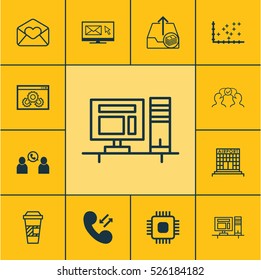 Set Of 12 Universal Editable Icons. Can Be Used For Web, Mobile And App Design. Includes Elements Such As Phone Conference, Airport Construction, Greeting Email And More.