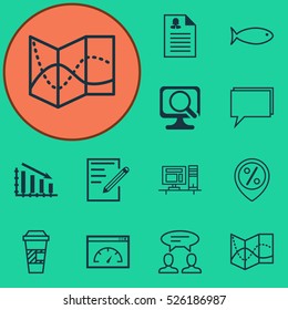 Set Of 12 Universal Editable Icons. Can Be Used For Web, Mobile And App Design. Includes Elements Such As Road Map, Discount Location, Loading Speed And More.