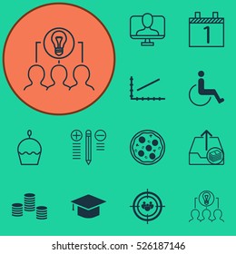 Set Of 12 Universal Editable Icons. Can Be Used For Web, Mobile And App Design. Includes Elements Such As Graduation, Focus Group, Decision Making And More.