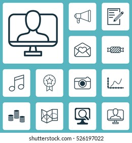 Set Of 12 Universal Editable Icons. Can Be Used For Web, Mobile And App Design. Includes Elements Such As Greeting Email, Announcement, Online Identity And More.