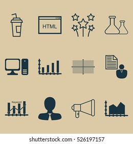 Set Of 12 Universal Editable Icons. Can Be Used For Web, Mobile And App Design. Includes Elements Such As Keyword Optimisation, Square Diagram, Chemical And More.