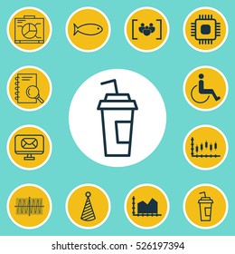 Set Of 12 Universal Editable Icons. Can Be Used For Web, Mobile And App Design. Includes Elements Such As Cosinus Diagram, Accessibility, Chip And More.