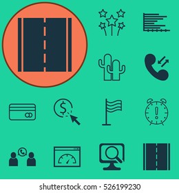 Set Of 12 Universal Editable Icons. Can Be Used For Web, Mobile And App Design. Includes Elements Such As PPC, Phone Conference, Time Management And More.