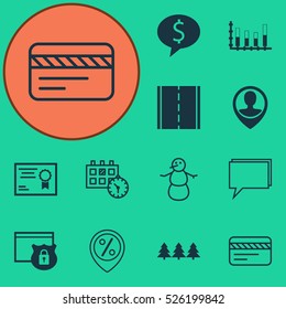 Set Of 12 Universal Editable Icons. Can Be Used For Web, Mobile And App Design. Includes Elements Such As Segmented Bar Graph, Business Deal, Winter And More.
