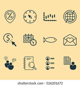 Set Of 12 Universal Editable Icons. Can Be Used For Web, Mobile And App Design. Includes Elements Such As SEO Brainstorm, Appointment, Fishing And More.